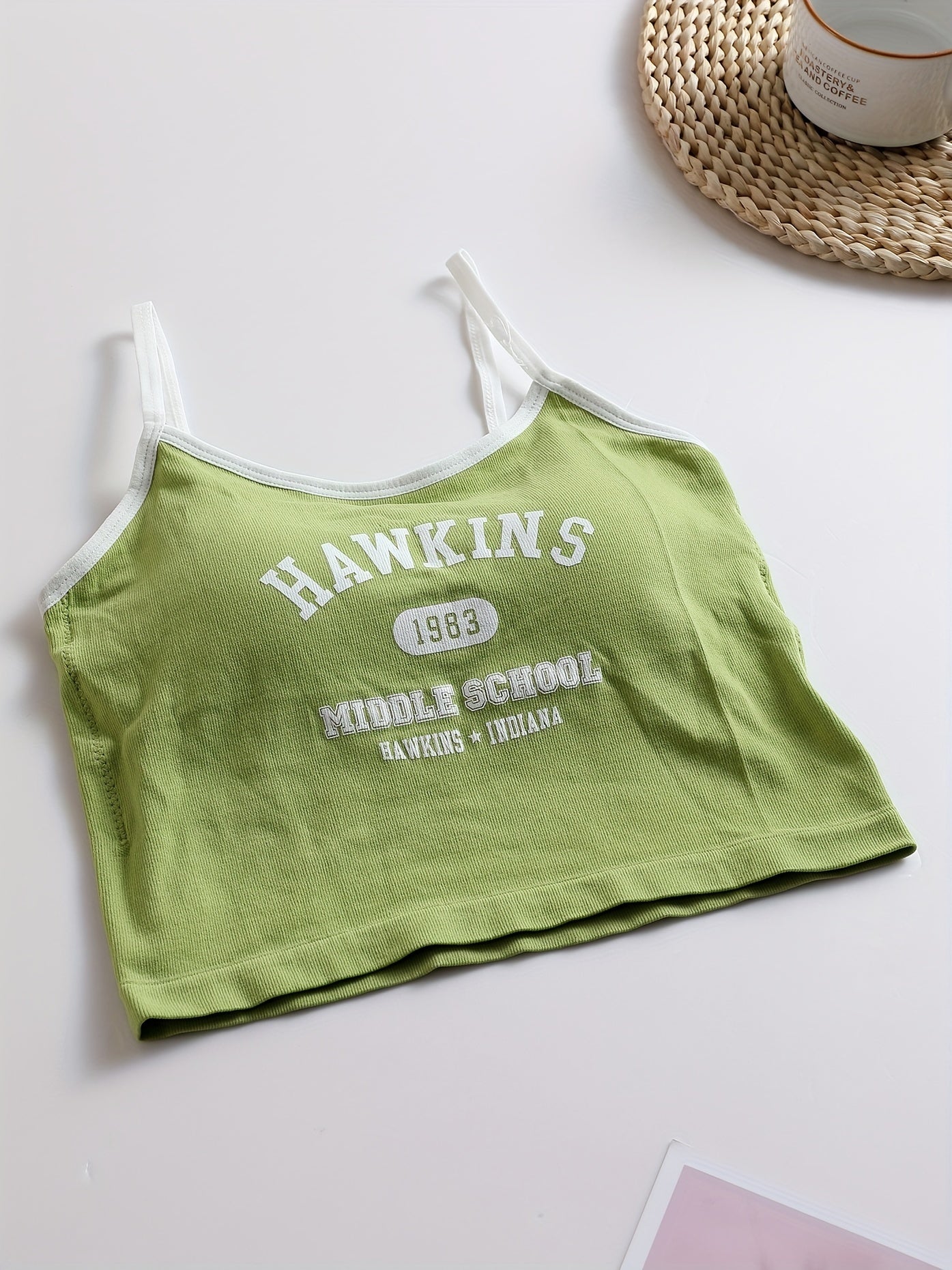 Girls Fashion Sports Cropped Cami Top With Padding, Suitable For 11-15 Years Old
